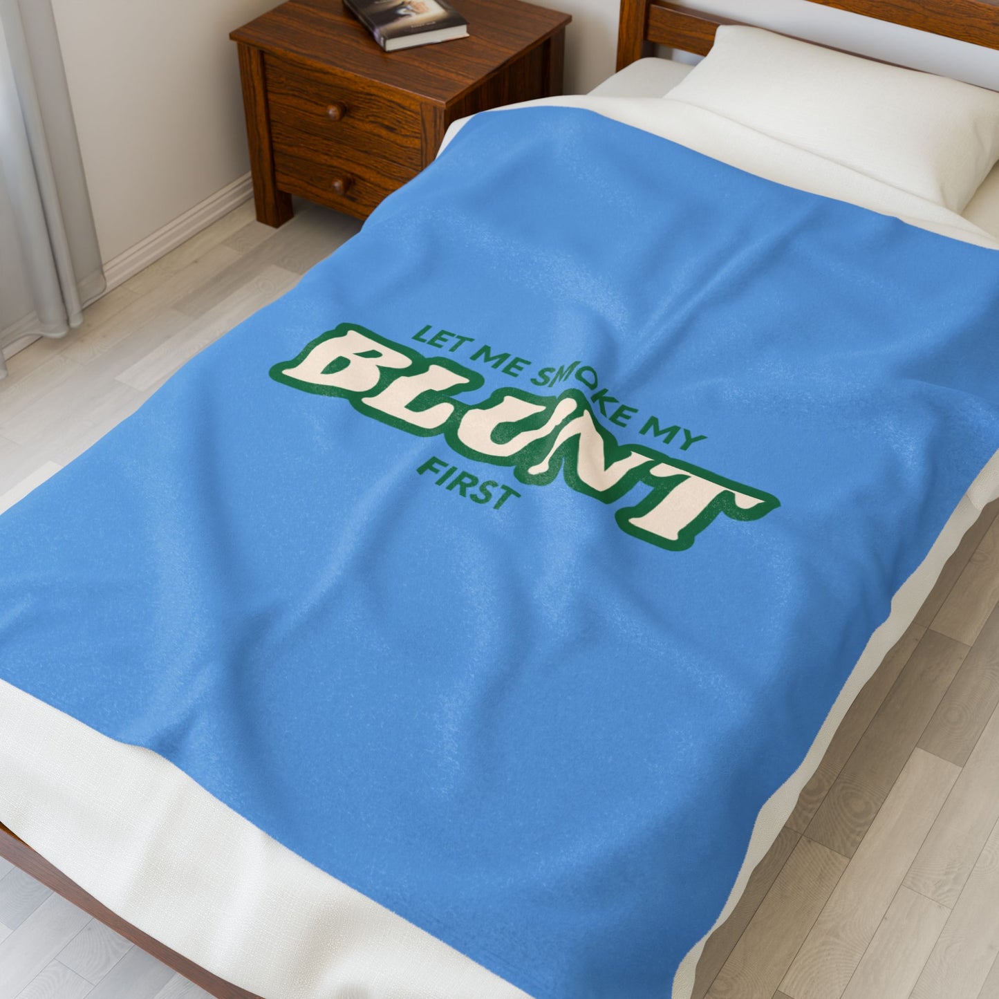 “Let Me Smoke” Cozy Plush Blanket : Light Blue