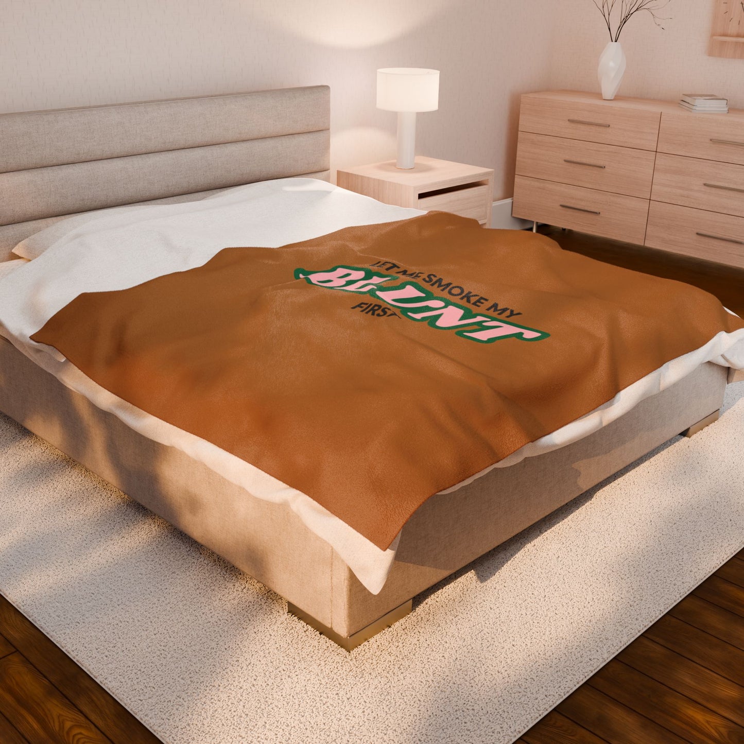 “Let Me Smoke” Cozy Plush Blanket : Light Brown