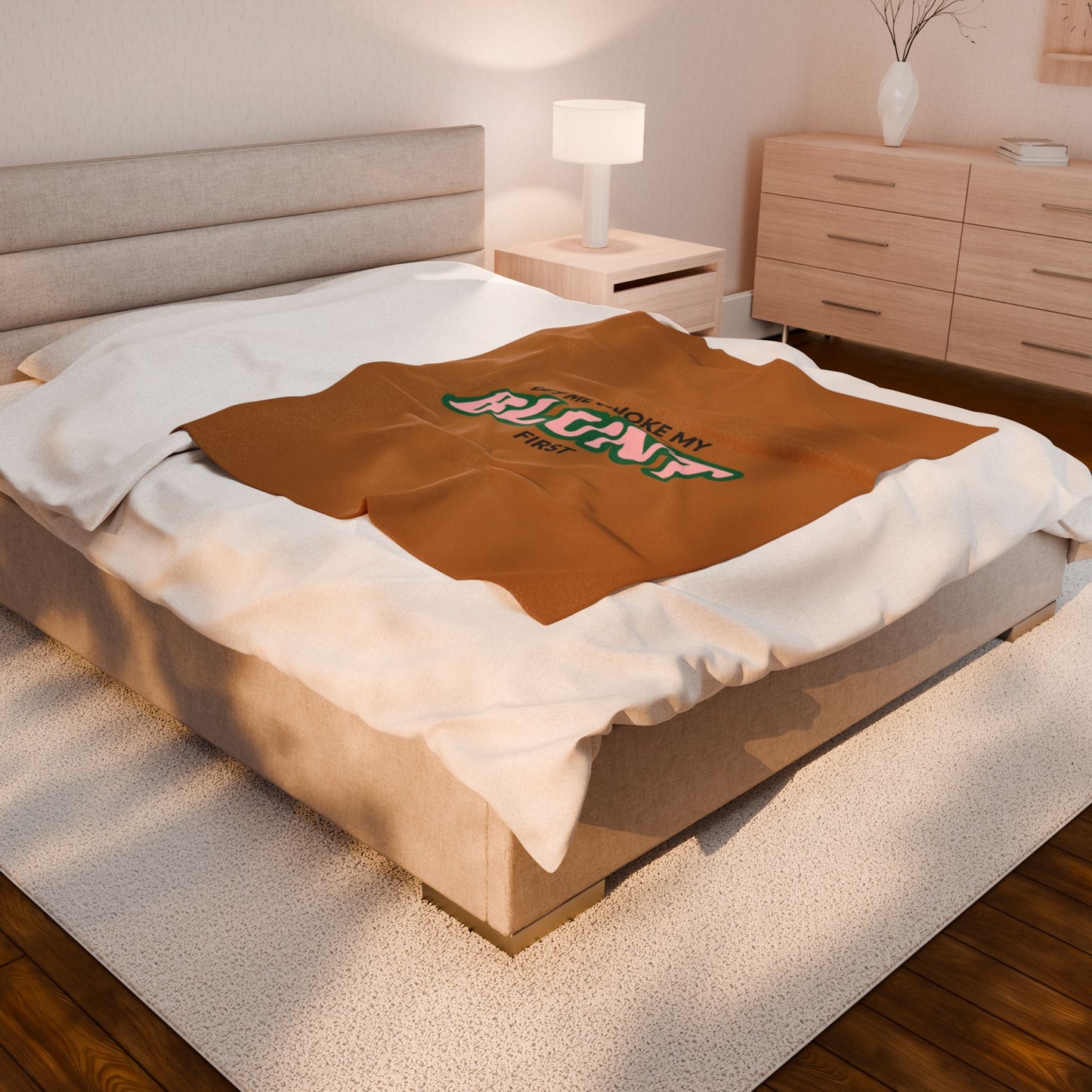 “Let Me Smoke” Cozy Plush Blanket : Light Brown