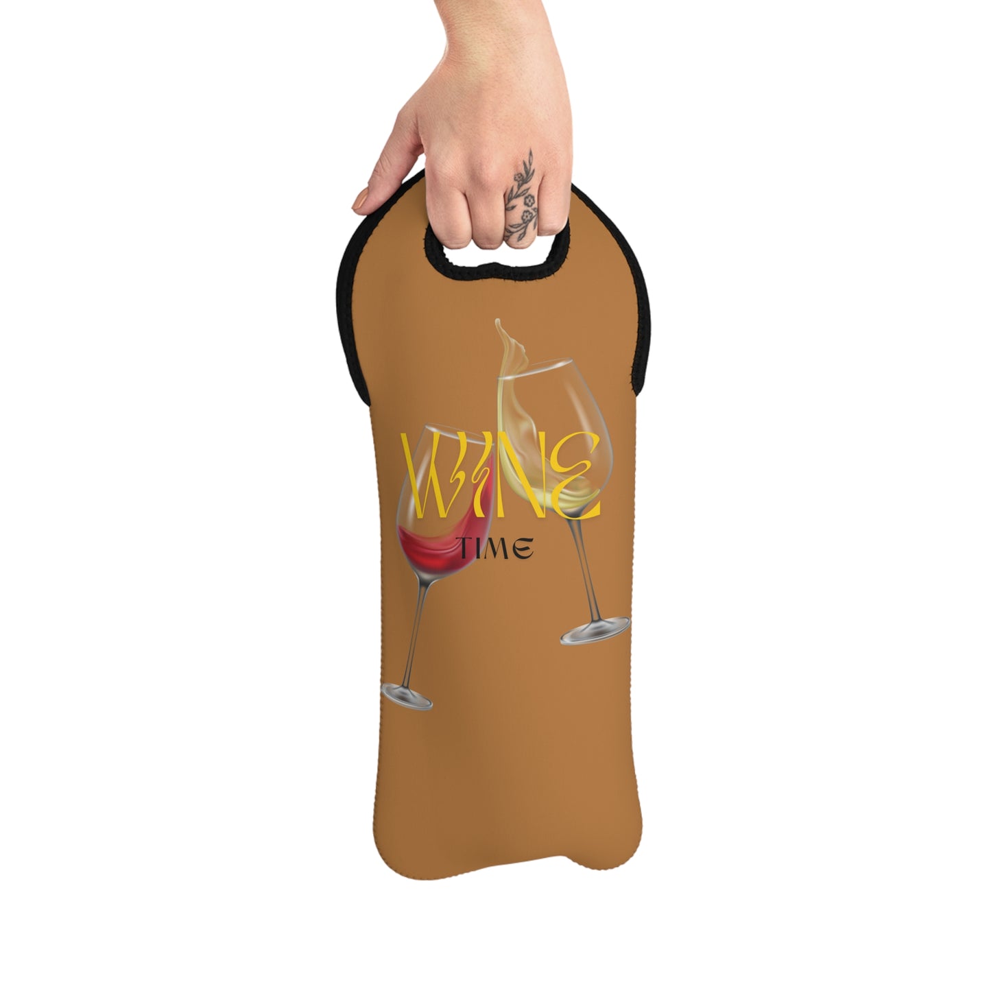 “Wine Time” Wine Tote Bag Brown