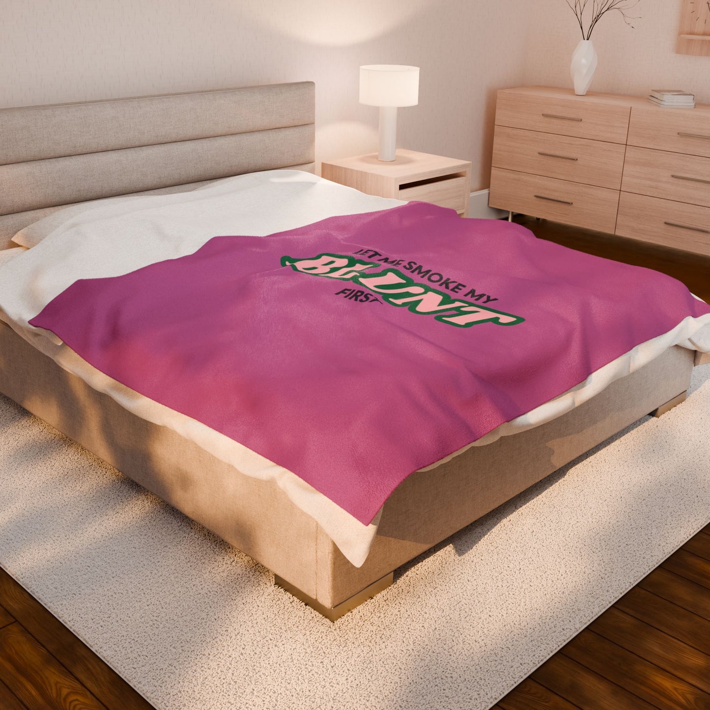 “Let Me Smoke” Cozy Plush Blanket : Light Pink