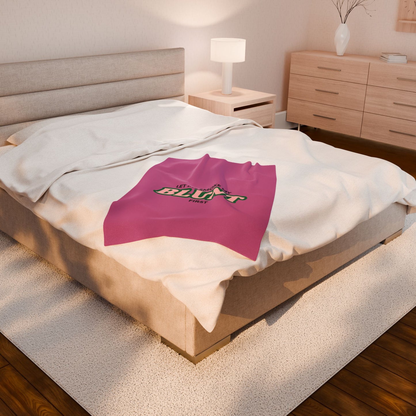 “Let Me Smoke” Cozy Plush Blanket : Light Pink